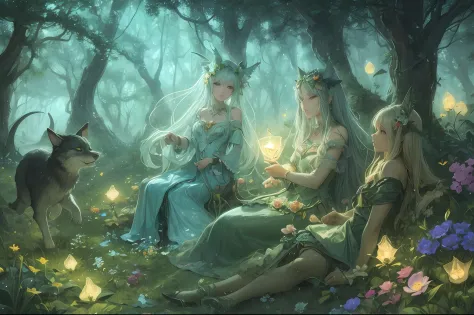 An enchanted forest full of Shapeshifters and Animal Spirits all over the place. Whimsical magic of fairies make the flowers glo...