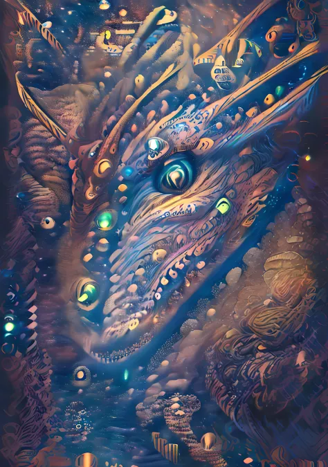 (high resolution, incredibly detailed, masterpiece), intricate close up portrait of a beutifull dragon with inside his eye the u...