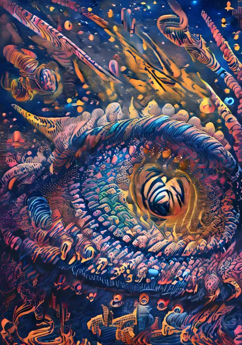 (High resolution, incredibly detailed, masterpiece), intricate close up portrait of a beutifull dragon with inside his eye the u...
