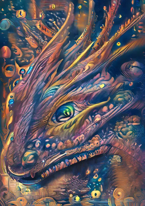 (high resolution, incredibly detailed, masterpiece), intricate close up portrait of a beutifull dragon with inside his eye the u...