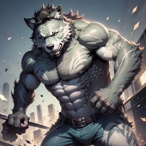 Adolescente Lobo furry musculoso homem andando de skate 20 anos