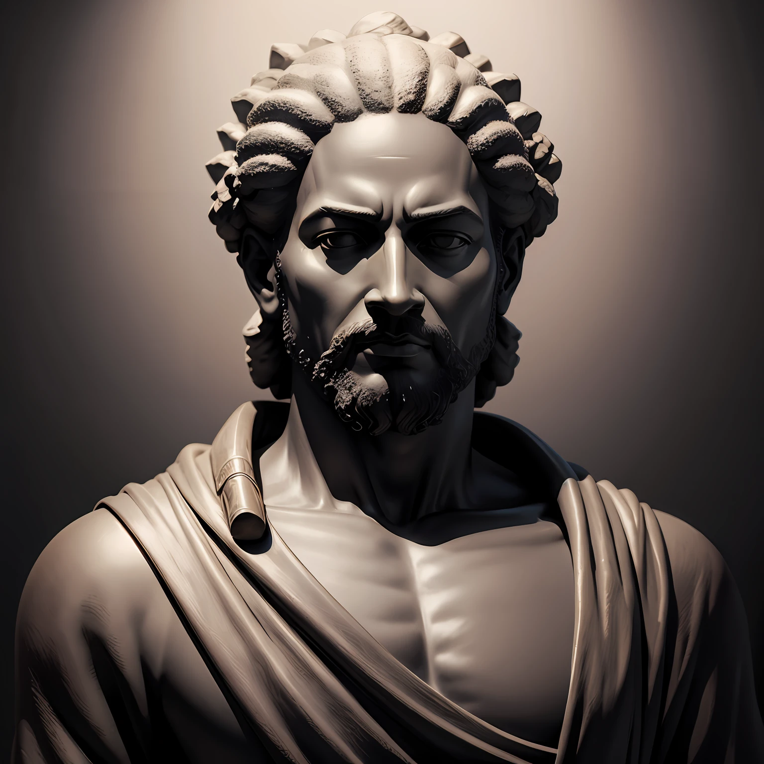 Realistic statues with all-black background of ancient philosopher --auto