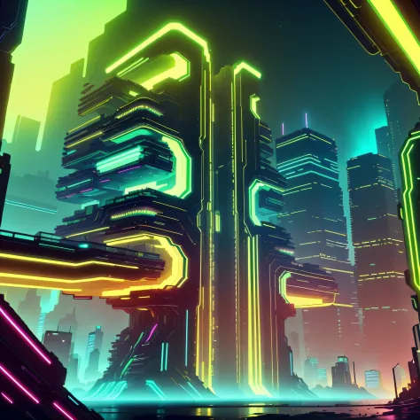 edrinktech, energy drink, florescent  fluid,
city, CyberPunkAI ( | neon } landscape of a cyberpunk utopia, golden hour, dreamy a...