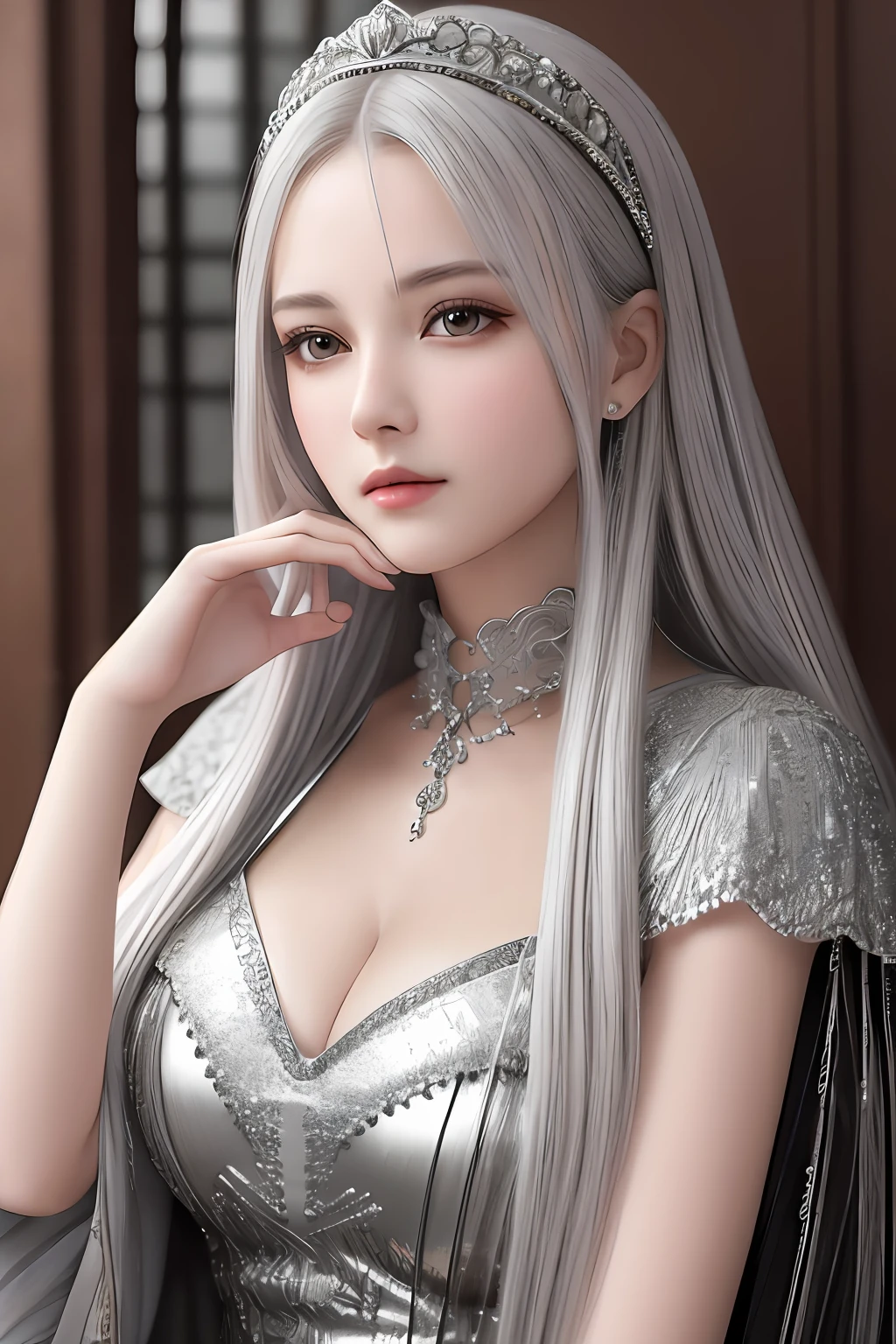 high quality, best quality, photo-realistic, raw-photo, realistic, ultra realistic 8k cg, ultra-detailed, High definition, masterpiece, 1girl, long hair, silver hair, close-up, intricate details, detailed texture, finely detailed,