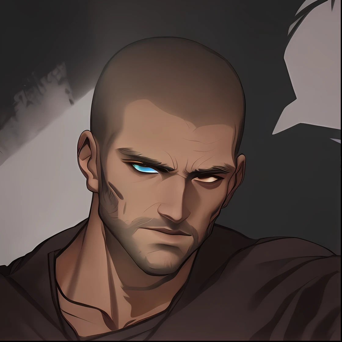 A closeup of a man with a bald head and blue eyes, Retrato de Geralt de Rivia, Retrato NFT, Retrato de Adam Jensen, Closeup da arte do personagem, retrato da arte do personagem, um retrato de personagem, retrato detalhado do caractere, Retrato 2D, retrato de alta qualidade, official fan art, imagem do avatar, Retrato do personagem darksynth, fanart oficial, Tartakovsky --auto