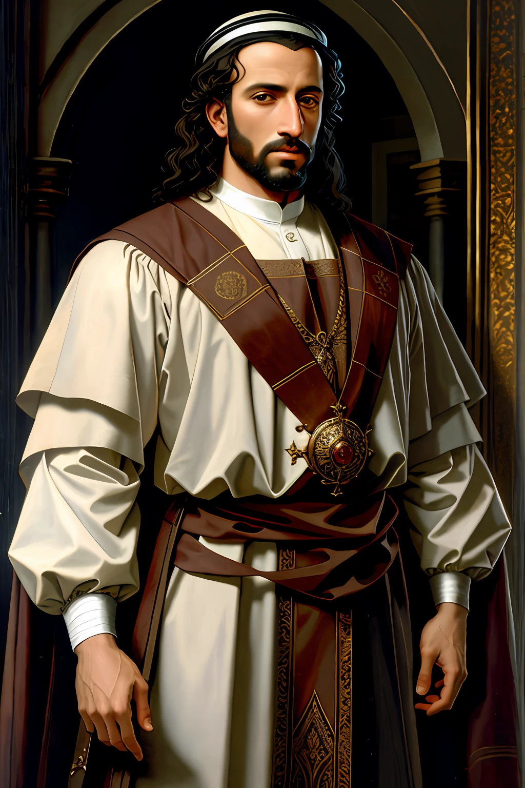 hombre arafed con una armadura de pie, Retrato, pintura renacentista del rey árabe, pintura digital renacentista, inspirado por Giovanni Lanfranco, pintura de un rey, realistic renaissance Retrato, medieval Retrato