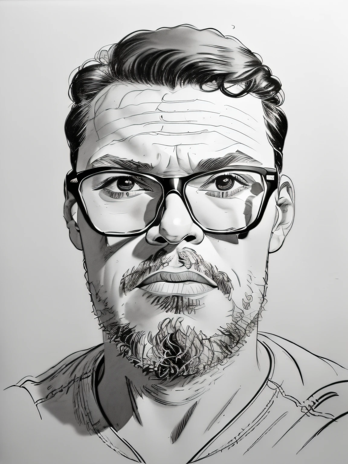 guttonerdjul23, (((retrato) de un hombre con gafas, Ojos café oscuro, com o uniforme do superman, Arte de dibujos animados dibujado ilustrado con pinceladas amplias al estilo de Alex Ross