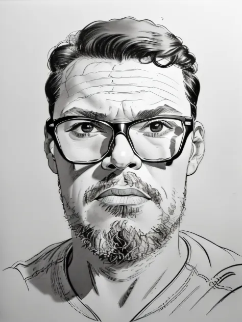 guttonerdjul23, (((retrato) de um homem de oculos, olhos castanhos escuro, com o uniforme do superman, Arte dos desenhos animado...