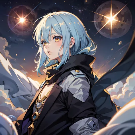 Rimuru Tempest, boy, fondo cosmico de multiples estrellas, ojos rojos