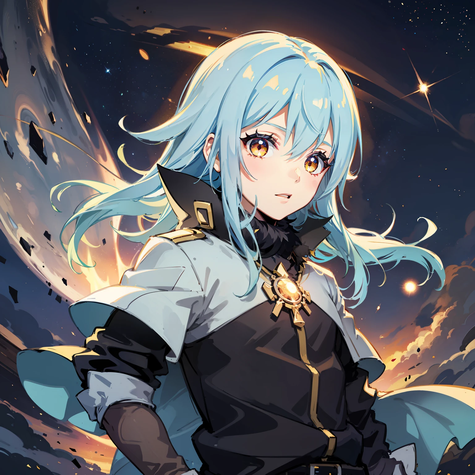 Rimuru Tempest, boy, fondo cosmico de multiples estrellas, ojos rojos