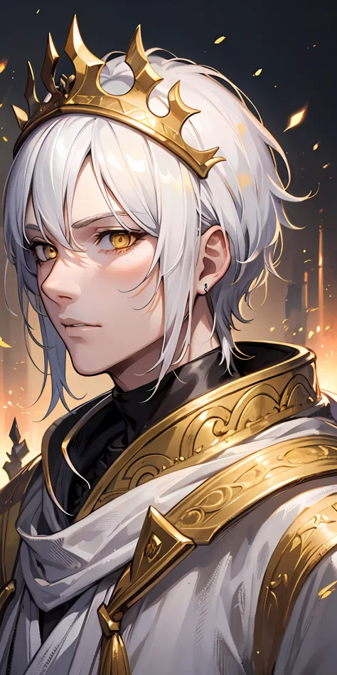 1boy, sun crown, white robes, ancient, golden eyes, white hair, gwyndolin, dark souls