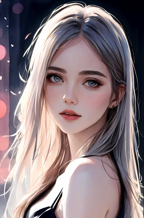 (8k, best quality, masterpiece:1.2),(best quality:1.0), (ultra highres:1.0), watercolor, a beautiful woman, shoulder, hair ribbons, by agnes cecile, half body portrait, extremely luminous bright design, pastel colors, (ink:1.3), autumn lights,