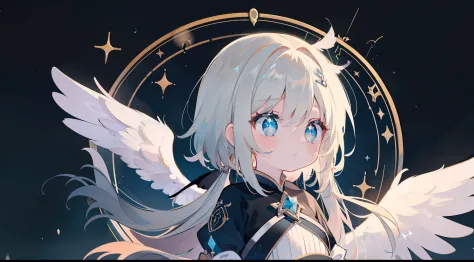 One girl、Composition seen from a distance、black backgrounds、God、cute little、​masterpiece、Masterpiece、top-quality、Top image quality、Deities々Right、doress、wish、Aura of Light、Angel wings、Circle of Angels、ren、glitters、Glitter、closing eye