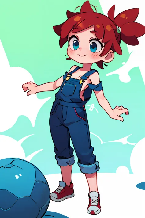 masterpiece, beautiful, 4k, detailed, intricate details, child, loli, overalls, jean overalls, cuffed overalls, red hair, short ...