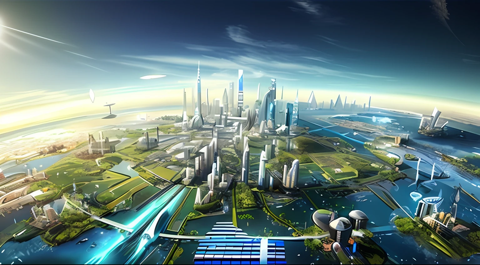 Futuristic city with futuristic architecture and futuristic lights, bela futurecity, vista of futuristic city, futurecity, futuristic utopian city, paisagem de uma futurecity, hyper futuristic city, futuristic city scape, futuristic city with ecological balance, ships fly over the city, hyper realist