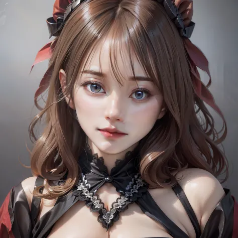 hyperdetailed face　Delicat eyes　Double eyelids　女の子1人　Exposed cleavage　top-quality　Highest resolution photorealistic　​masterpiece　Beautiful fece　barechested
