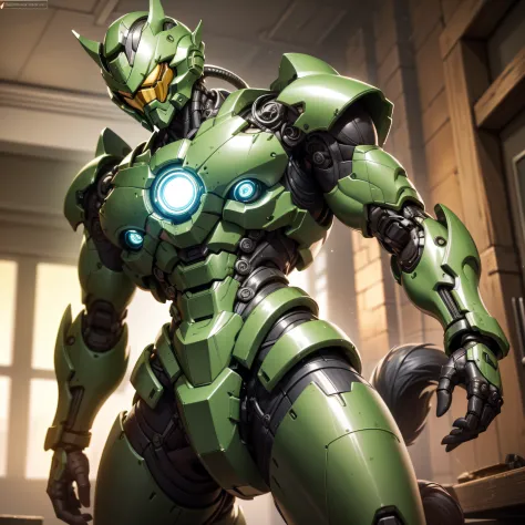 handsome man, made of green metal, (((no helmet))) (green cyborg: 1.1), ([tail | detail wire]: 1.3), (complex detail), hdr, (com...