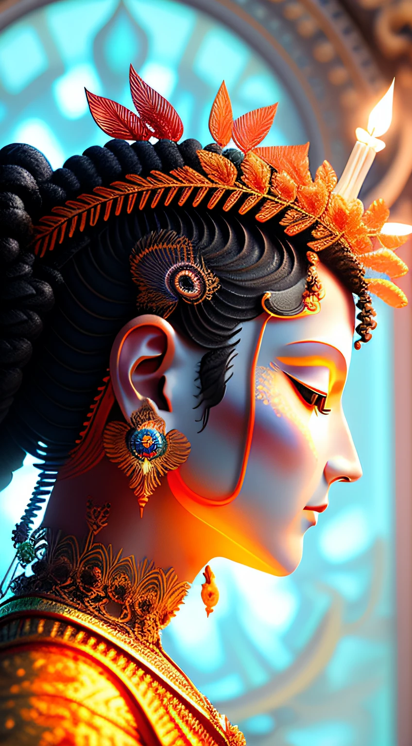 ブダの顔, 前を向く, 輝く仏光, 黄金の光. 仏教寺院の背景.