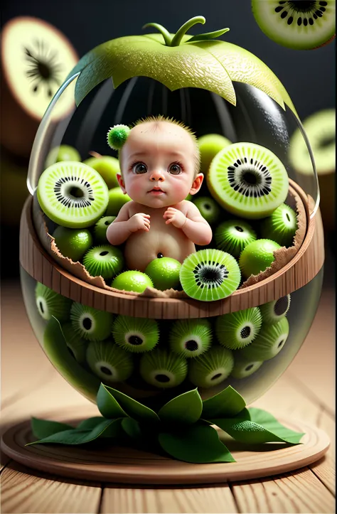cute Kiwifruit baby, octane render, unreal engine, highly detailed, intricate