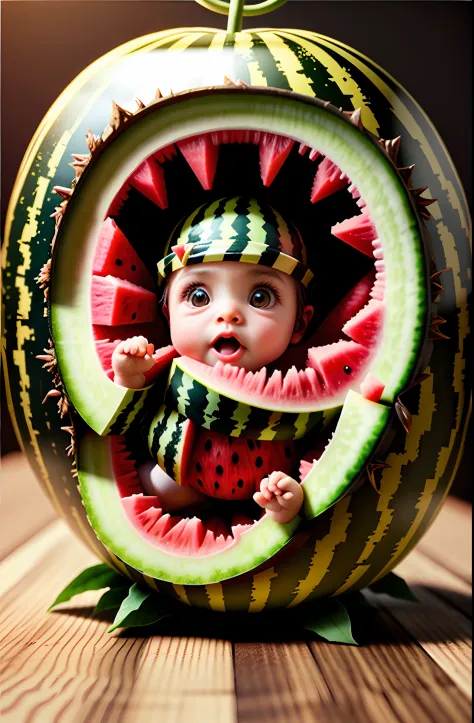 cute watermelon baby, octane render, unreal engine, highly detailed, intricate