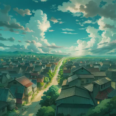 animesque、Skyscape with clouds、Deities々Shikai、You can see the touch of the brush、rain cloud、After it rains、Studio Ghibli、Ghibli、a sultry、Scenery、Style、sky line、The light is sparkling