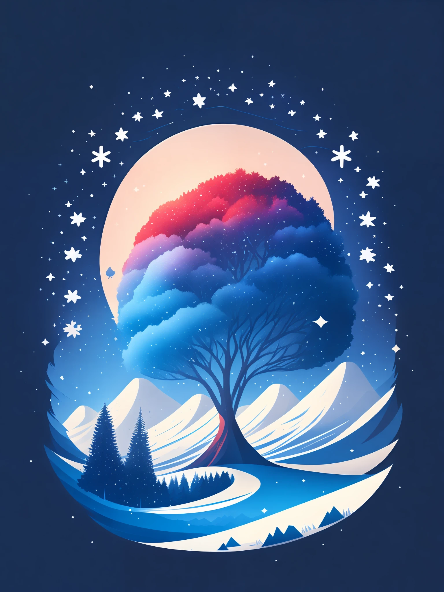 شجرة التنوب في المناظر الطبيعية في فصل الشتاء, تصميم التي شيرت, com.rzminjourney, مكافحة ناقلات الفن