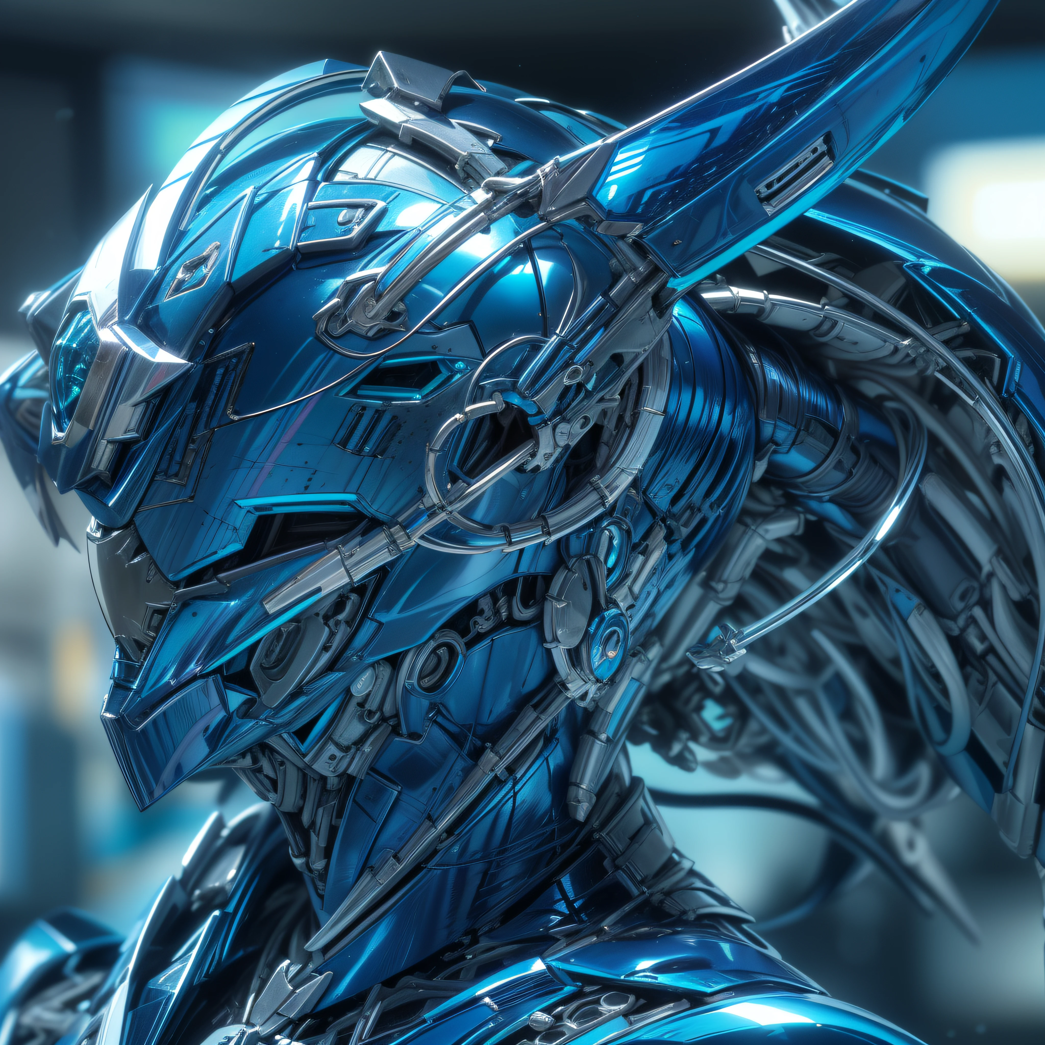 Handsome man, made of blue metal, (Blue Cyborg: 1.1), (((Blue Power Ranger's style helmet with chrome face plate))), ([Tail | Detail Wire]: 1.3), (Complex Detail), HDR, (Complex Detail, Ultra Detail: 1.2), Cinematic Shot, Masterpiece, Best Quality, High Resolution, Vaginal Foreign Object Insertion, Centering