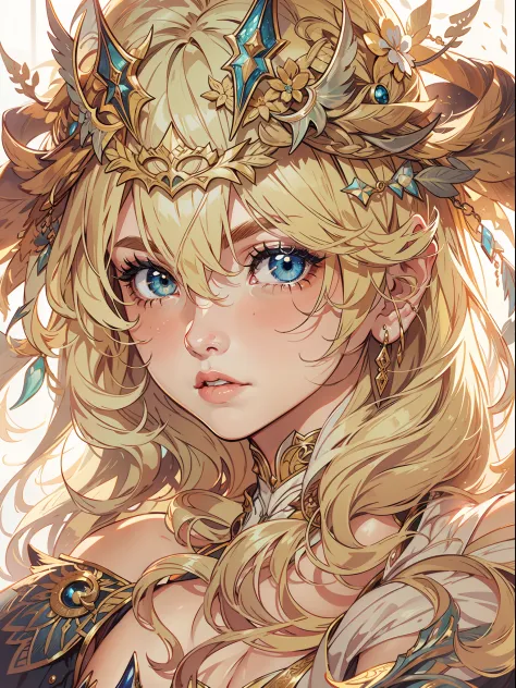 intricate artwork masterpiece, 
best quality highres,
Detail eye expression,blond hair,
sorceress, pretty, cutie, charming,
concept art,
various color,