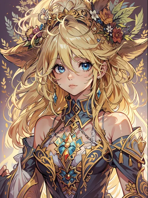 intricate artwork masterpiece, 
best quality highres,
Detail eye expression,blond hair,
sorceress, pretty, cutie, charming,
concept art,
various color,