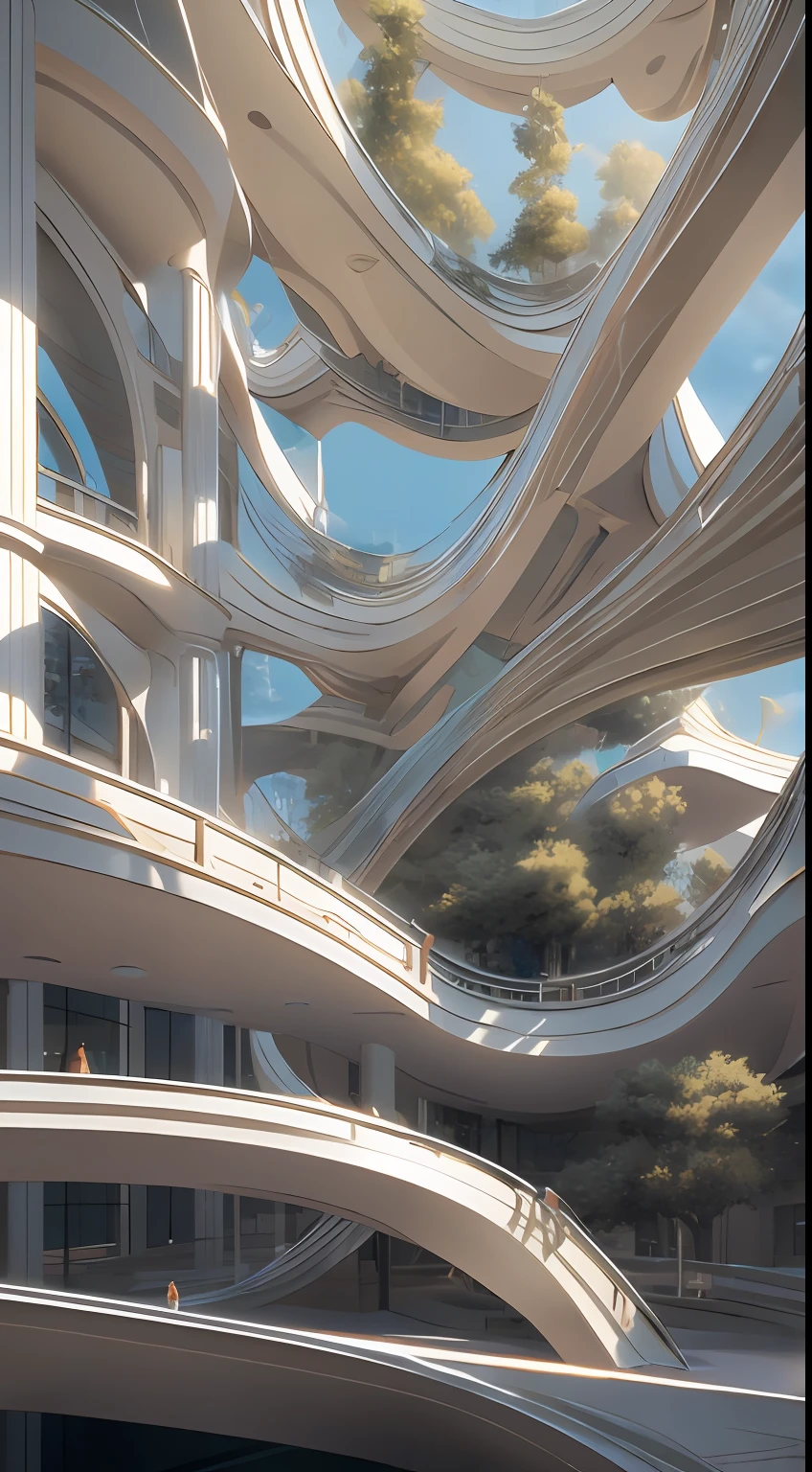 architecture moderne par Zaha Hadid,, chef-d&#39;œuvre, Meilleure qualité, (fond d&#39;écran CG Unity 8k extrêmement détaillé), (Meilleure qualité), (Meilleure illustration), (meilleure ombre), absurdes, Éclairage réaliste, (Abîme), belle lueur détaillée