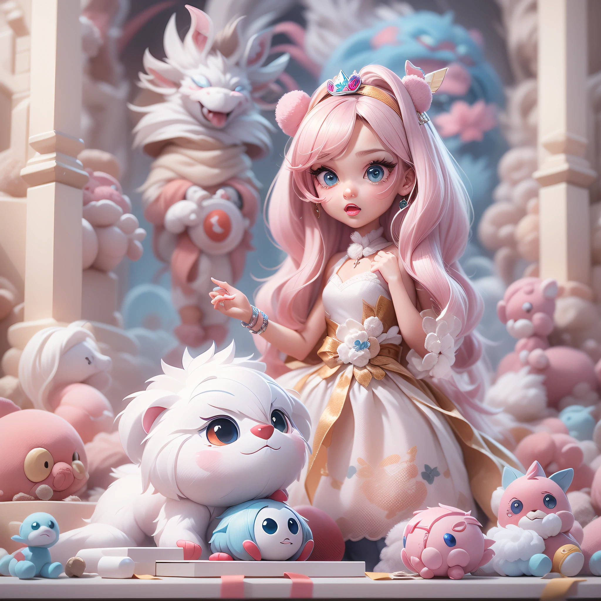 Masterpiece,High Quality,High resolution,The highest resolution,White background,solid color background,transparent background,no background,remove background,Complicated details,Highest quality,game icon,game icon institute,cartoon_style,full body,Cute Fluffy Barbie Monster,all separated