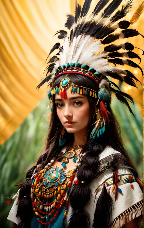 Premium Photo  A woman in a native american costume with feathers on her  head and a headdress.