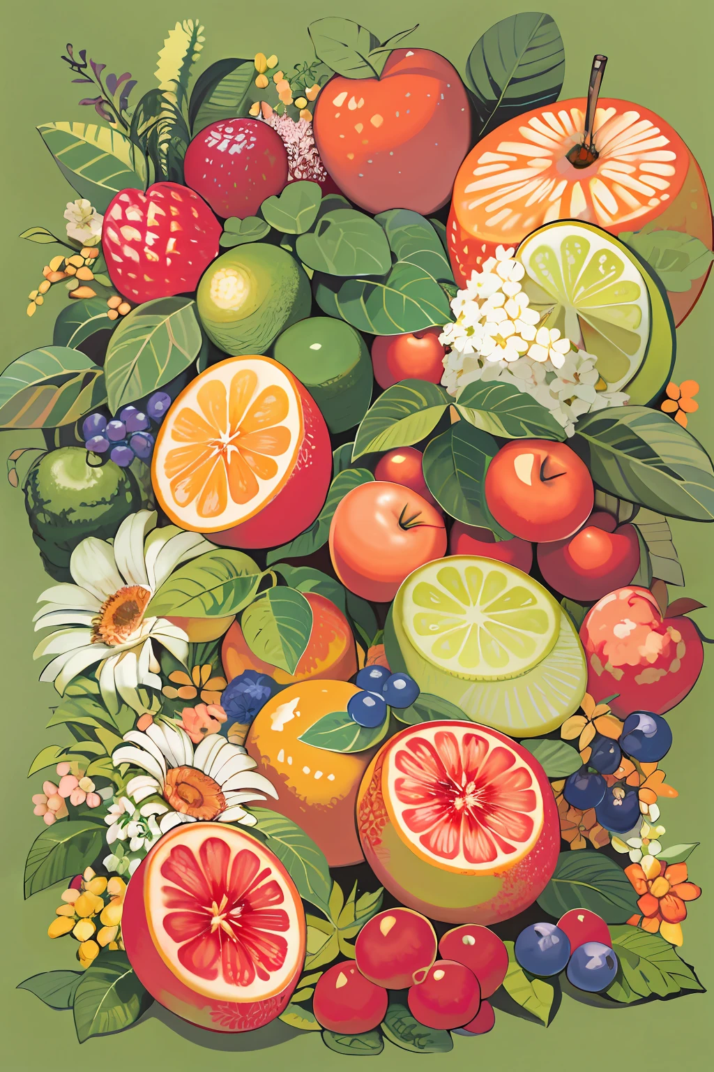 هناك لوحة لمجموعة من الفواكه على الطاولة, الفاكهة والزهور, التوضيح بالألوان الكاملة, مؤلف：جون ويرناتشوت, made of الفاكهة والزهور, مصنوعة من الزهور والفاكهة, الفاكهة, مليئة بالألوان ث 1024, التوضيح الرقمي بالألوان الكاملة, مؤلف：ريتشارد مايهيو, الفن الرسمي, في لوحات الغواش التفصيلية, التوضيح الزائف
