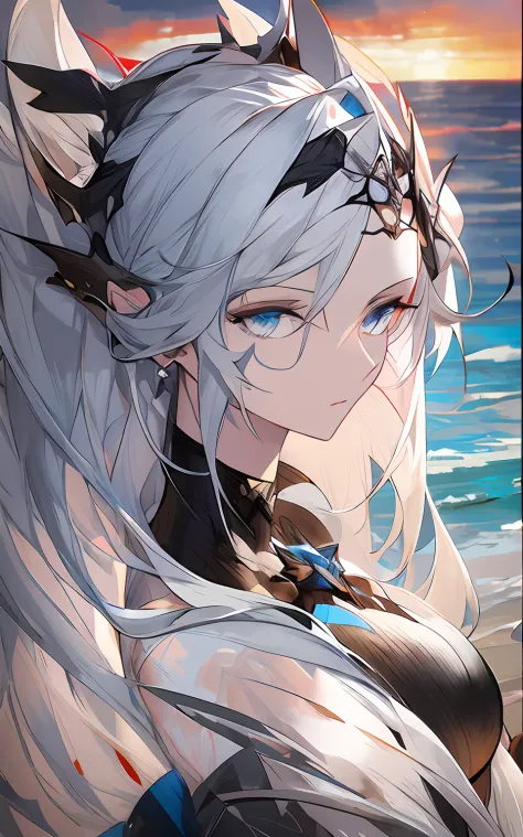 Anime girl with white hair and blue eyes standing on the beach, Extremely detailed Artgerm, Art germ on ArtStation Pixiv, IG mod...