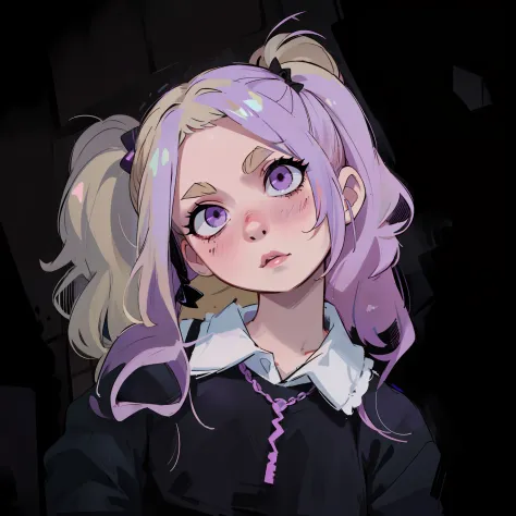 a close up of a person with a pink hair and a black shirt, pastel goth aesthetic, pastel goth, goth girl aesthetic, blond hair w...