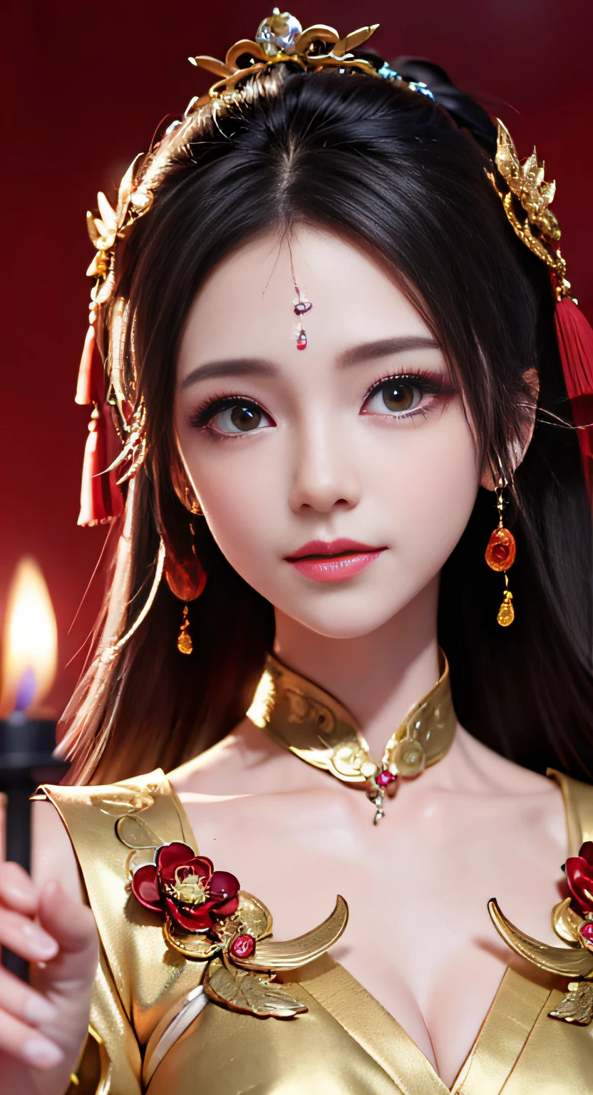 Portrait of Figures, Ancient China, Oriental Women, Tang Style, Double Happiness Background, Wedding Room, Cave Room, Costume Bride, Red Wedding Dress, Red Han Dress, Phoenix Crown Xia Curtain, Hair Coiled, Full of Pearls, Flower Dan Between Eyebrows, Red Candle, Candlelight Illuminates the Room, Best Quality, Original, Very Detailed Masterpiece, Very Detailed CG, Delicate Face, Divinity, Masterpiece, Delicate Face, Smile, 4K Picture Quality, Girl, Hanfu, Black Hair, Bun, Hair Ornament, Jewelry, Exquisite Face, Red clothes, golden patterns, phoenix crown curtain, red wedding dress, newlyweds, festive, delicate skin, soft light effects, delicate and smooth hair, exquisite details, eye highlights, fair skin, fine portrayal, extreme details, cinematic picture quality, charming, thin, cute, slender, well-behaved, shy, black eyes, indoor, candlelight, romantic, warm, (crying: 1.5), (crying)))), (((tears))), tsurime, makeup, sad, depressed, sulking, sobbing, lonely, disappointed, crying, tearing up, tears, tears, tears, tears, Surrealism, ray tracing, UHD, high details, super detail, highres, 8k, high quality, high details, textured skin, ccurate, anatomically correct, best quality, highres, high quality, textured skin, high details, anatomically correct, super detail, anatomically correct, anatomically correct