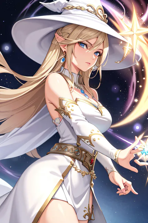 (masterpiece:1.2), (best quality:1.2), perfect eyes, perfect face, perfect lighting, 1girl, mature female white mage casting a h...