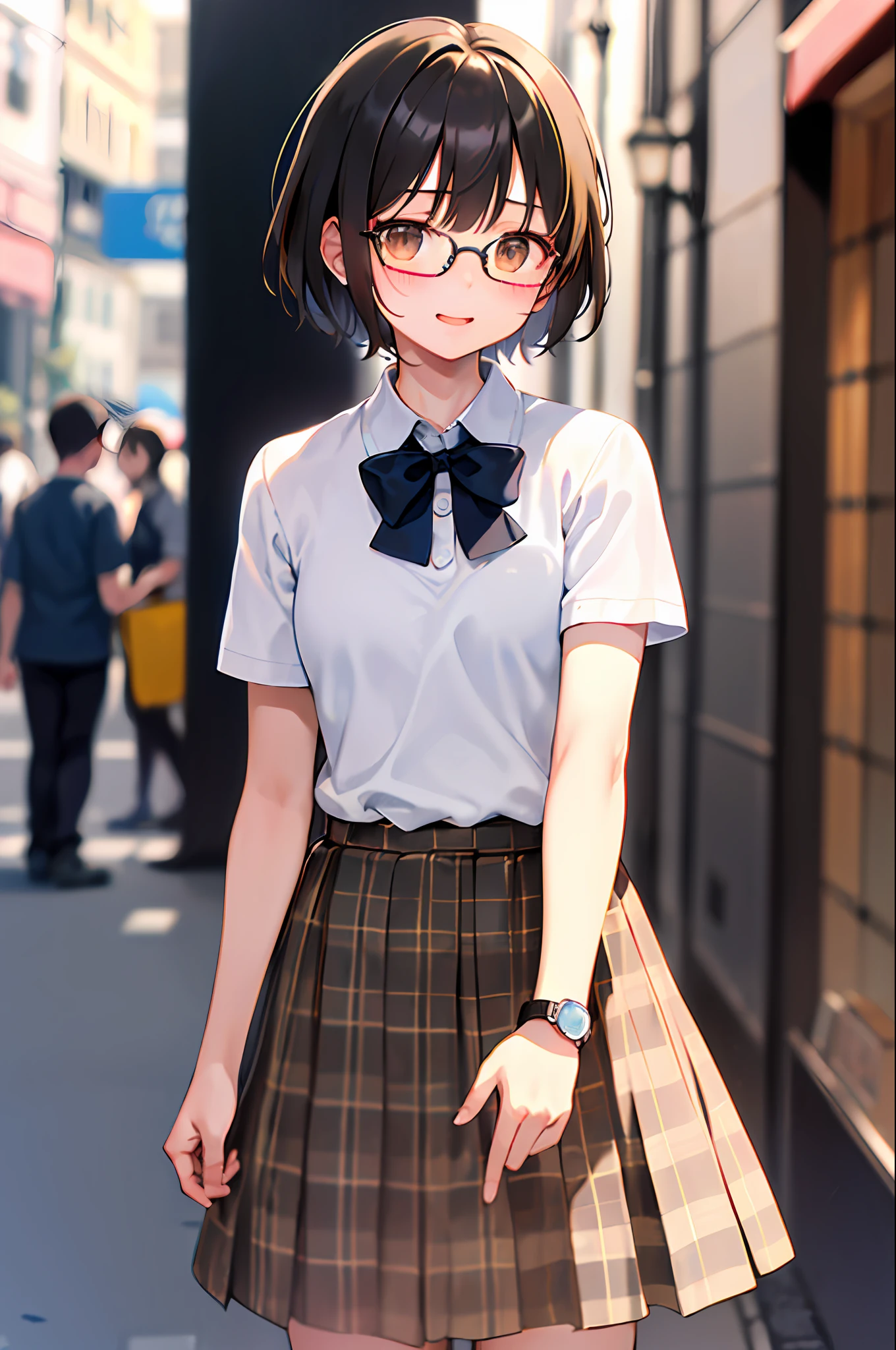 Anime girl in a school uniform standing on a city street - SeaArt AI