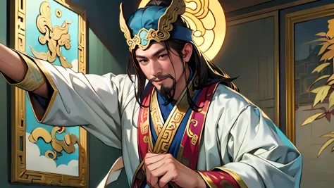 "Ancient style Zhuge Liang role-playing,A classic for generations,High-quality illustrations,Shen Yun is extraordinary,Realistic...