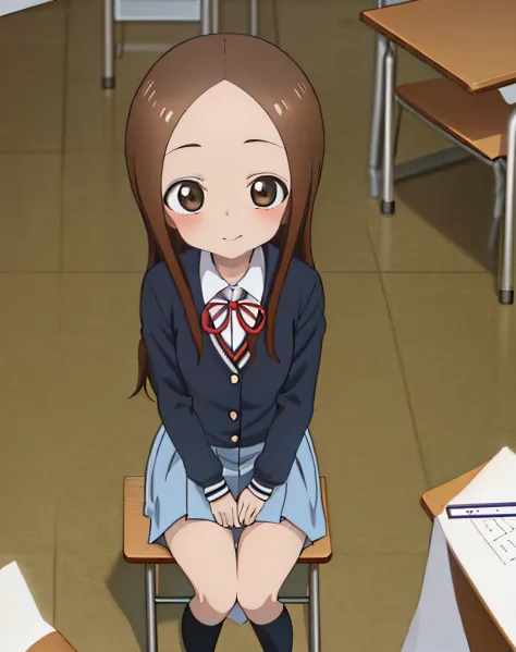 masterpiece, best quality, 1 girl, takagi-san, karakai jōzu no takagi-san, long hair brown, brown eyes, very cute, japanese scho...