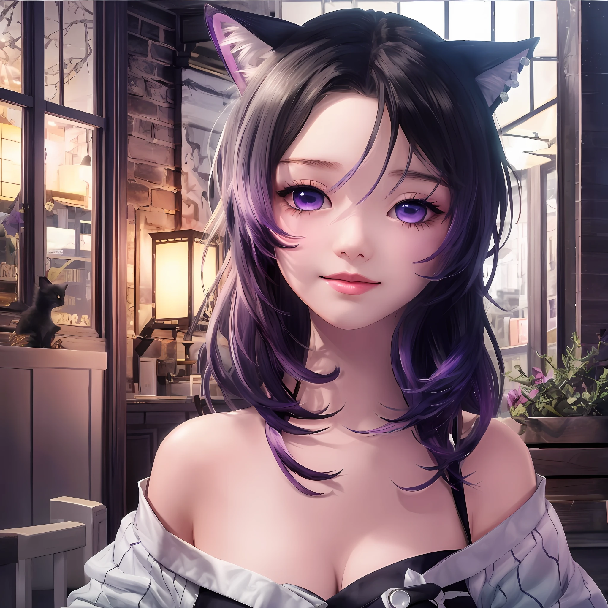 Anime Girl With Purple Hair And Cat Ears In A Room Seaart Ai 3181