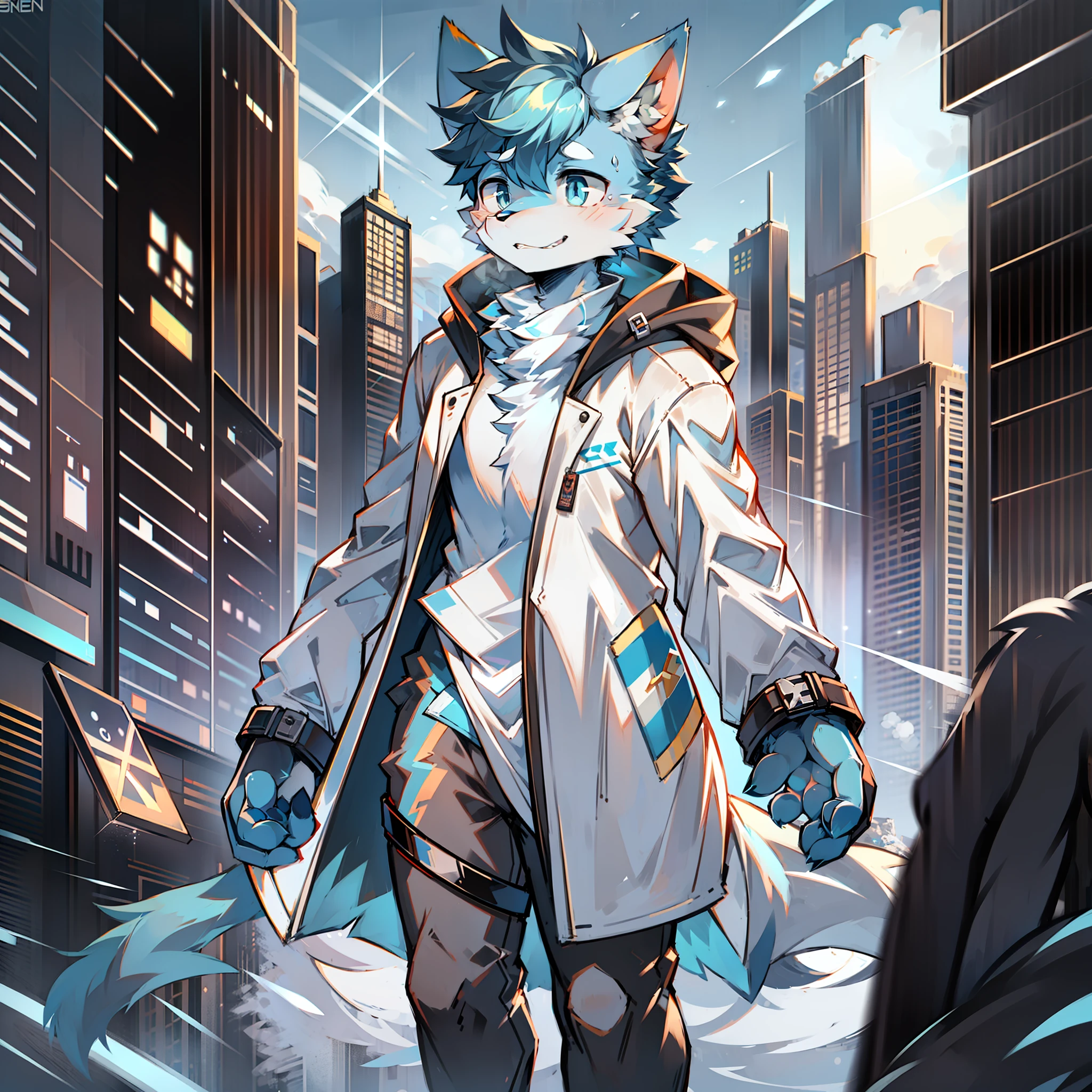 Cybermetropolis，Thunder，drifting snow，Male blue cat，Chinese trench coat，Quantum ghost，firmament，shoun