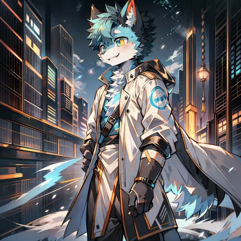 cybermetropolis，thunder，drifting snow，male blue cat，chinese trench coat，quantum ghost，firmament，shoun