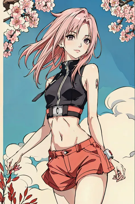 foto de retrato de ((muy flaca sakura haruno)), (( foto de cuerpo entero)), (((beautiful sakura haruno anorexic))), ((muy flaco ...