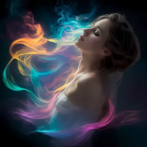 .Romanticism, UHD, attractive, ethereal, elegant, girl, teenager, beautiful, flawless, angelic, soft liquid rainbow smoke backgr...