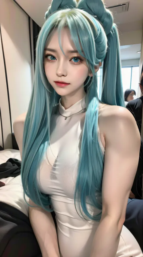 Alabi girl poses for a photo，Long white hair and blue eyes, Anime girl cosplay, Anime cosplay, Hatsune Miku cosplay, Anime girl ...