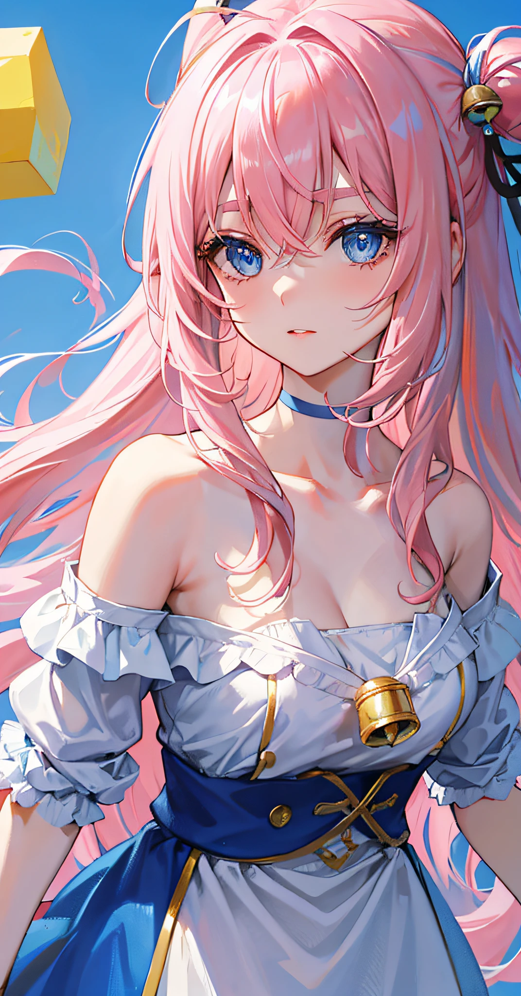 Anime girl with pink hair and blue dress holding a sword - SeaArt AI