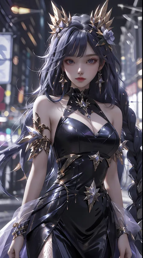 Ultra hd, 8k quality, a girl, very long hair, dark blur dress, detailed eyes, front capture, unreal engine 5,