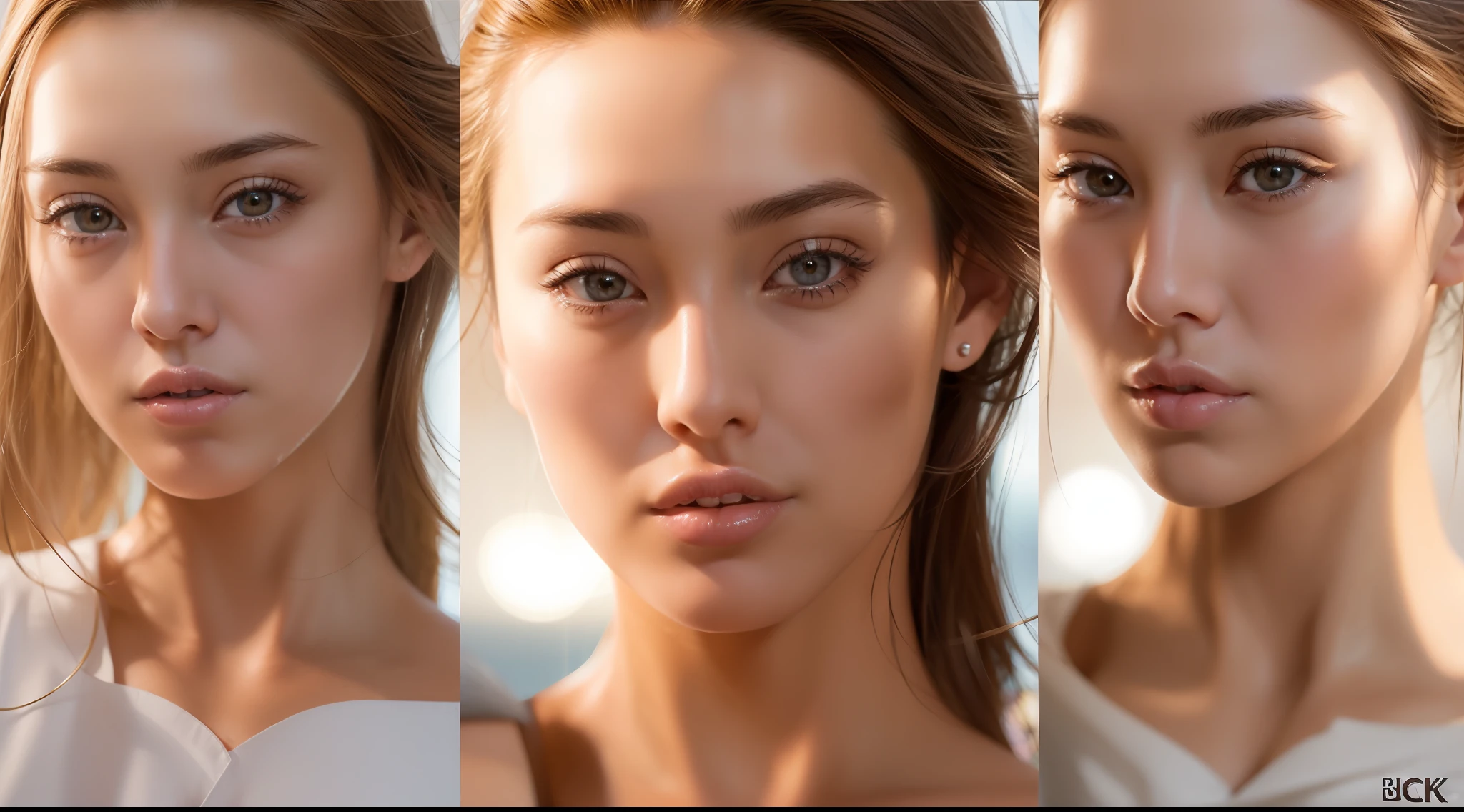 A close up of a woman with different makeup looks at the camera - SeaArt AI