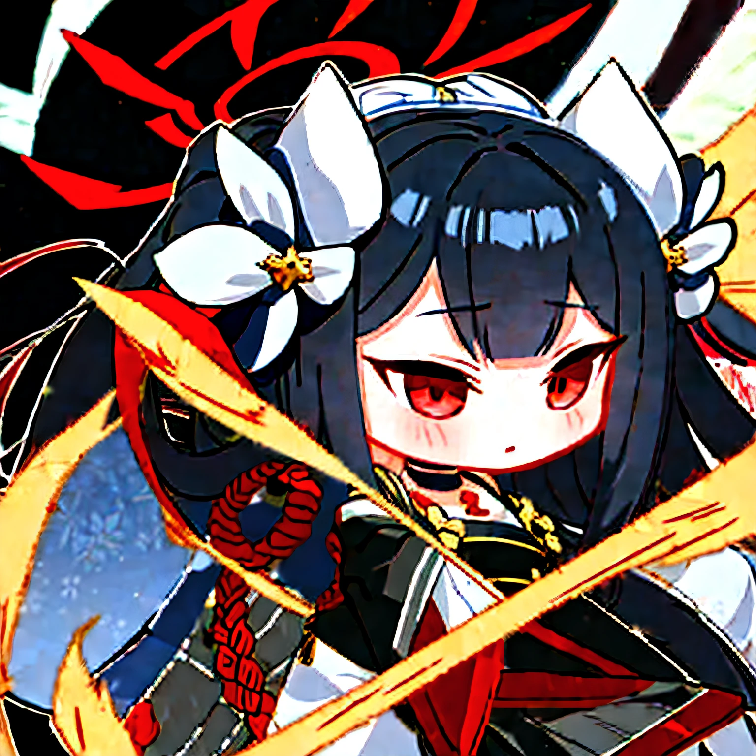 Anime girl with long black hair and red eyes wearing white and black costumes, azur lane style, onmyoji, Onmyoji detailed art, From Arknights, onmyoji portrait, White-haired fox, anime girl with cat ears